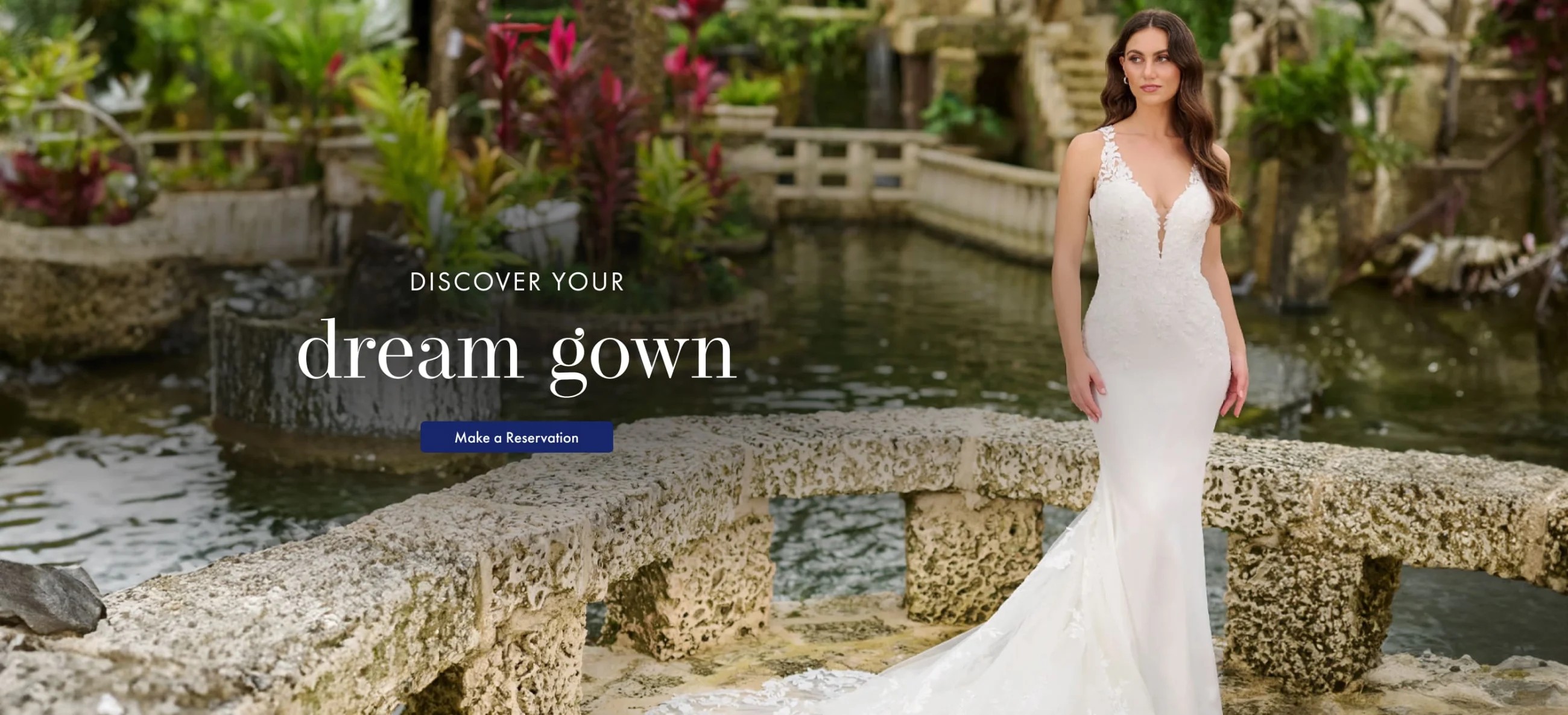 Discover Your Dream Gown banner Desktop Model wearing a Christina Wu 15893 bridal gown