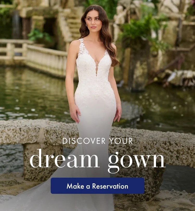 Discover Your Dream Gown banner Mobile Model wearing a Christina Wu 15893 bridal gown